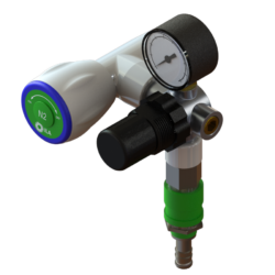 ILA Eckventil für technische Gase mit Druckminderer, Manometer, Verschlusskupplung und Stecktülle