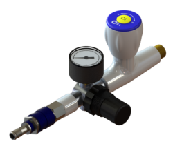 ILA Durchgangsventil für Druckluft (CA) mit Druckminderer, Manometer, Verschlusskupplung und Tülle
