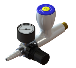 ILA Durchgangsventil für Druckluft (CA) mit Druckminderer, Manometer und fester Schlauchtülle